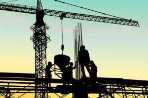 Construction workers w crane